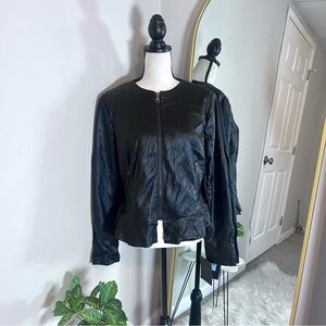 NWT Marc New York - Black Faux Leather Ruffle Trim Peplum Jacket